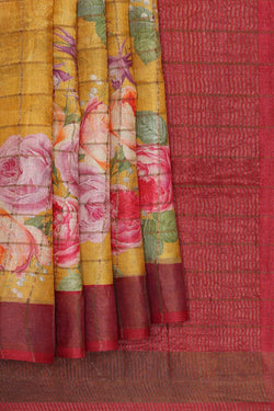 Image of Printed Tussar Yellow Saree