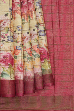 Image of Printed Tussar Light Yellow Saree
