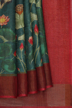 Image of Printed Tussar Green Saree