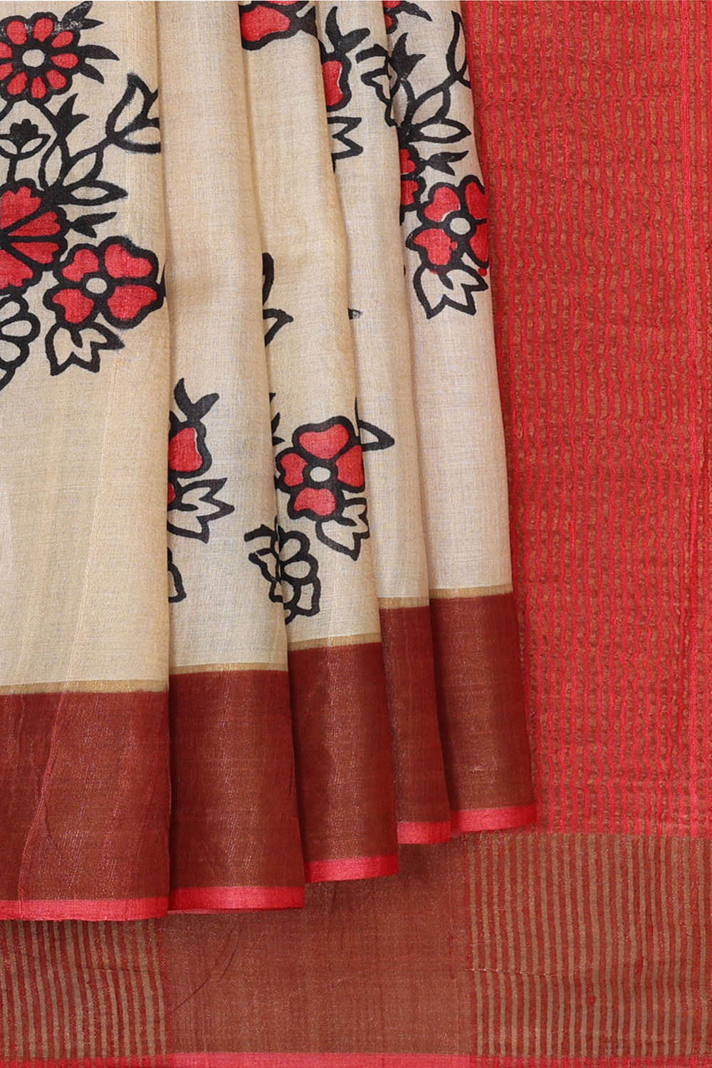 Printed Tussar Cream Saree