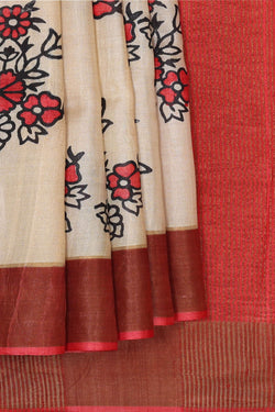 Image of Printed Tussar Cream Saree