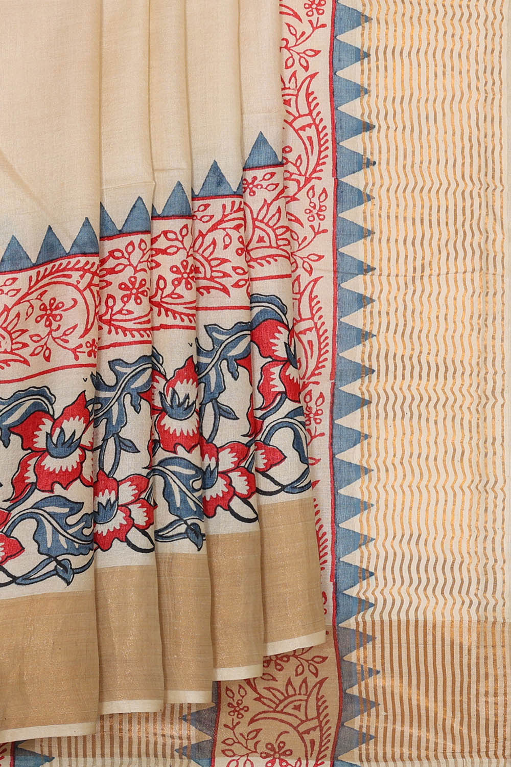 Printed Tussar Cream Saree