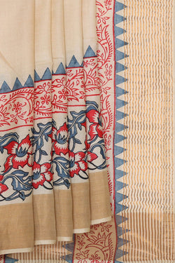 Image of Printed Tussar Cream Saree