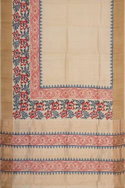 Image of Printed Tussar Cream Saree