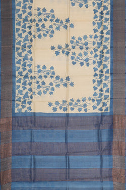 Image of Printed Tussar Cream Saree