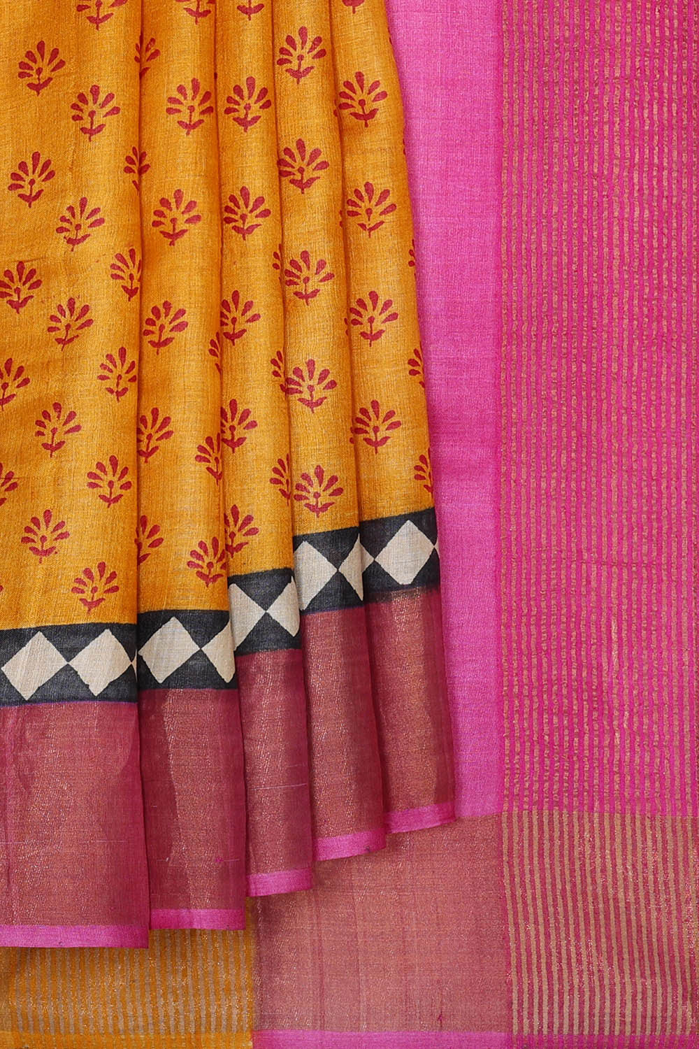 Printed Tussar Yellow Saree