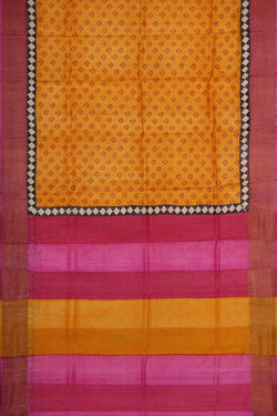 Image of Printed Tussar Yellow Saree