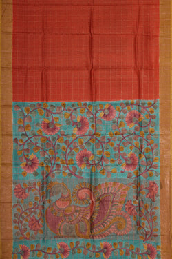 Image of Printed Tussar Dark Orange Saree