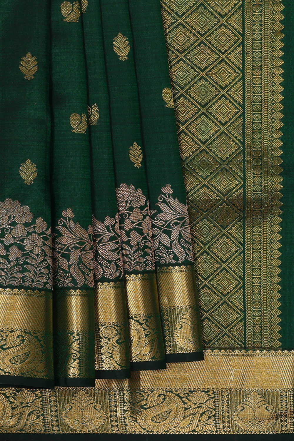Kanchipattu Bottle Green Brocade Saree