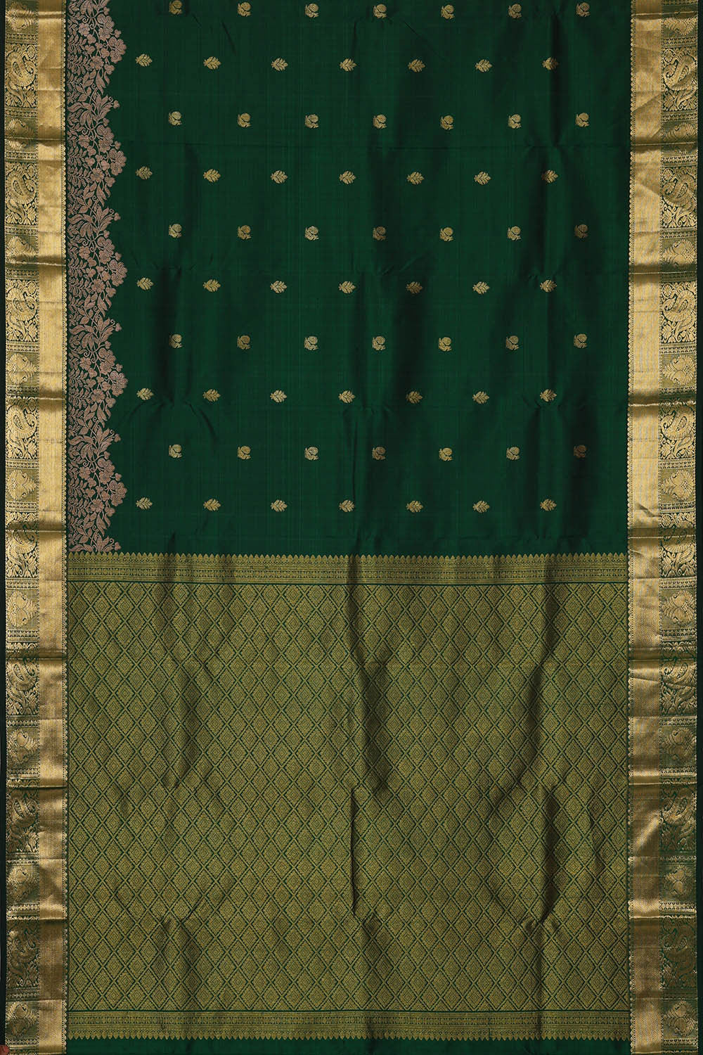 Kanchipattu Bottle Green Brocade Saree