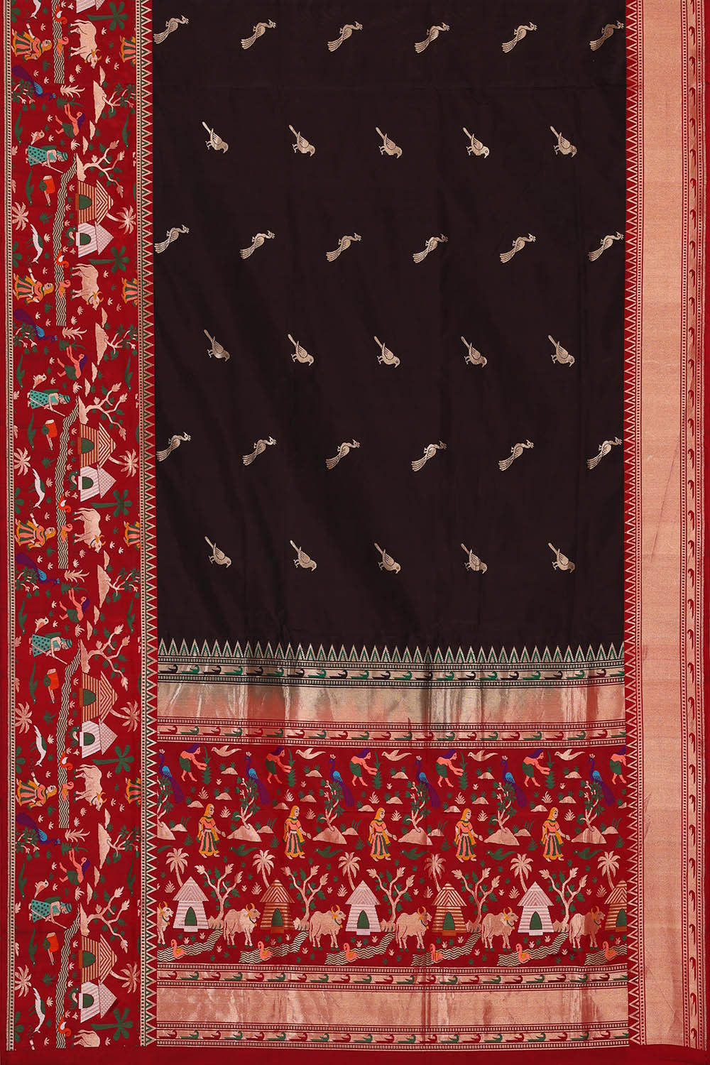 Image of Banarasi Silk Dark Brown Saree