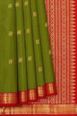 Image of Kanchipattu Golden Green Brocade Saree