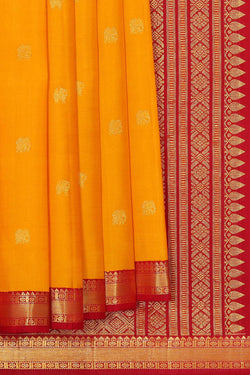 Image of Kanchipattu Mustard Yellow Brocade Saree