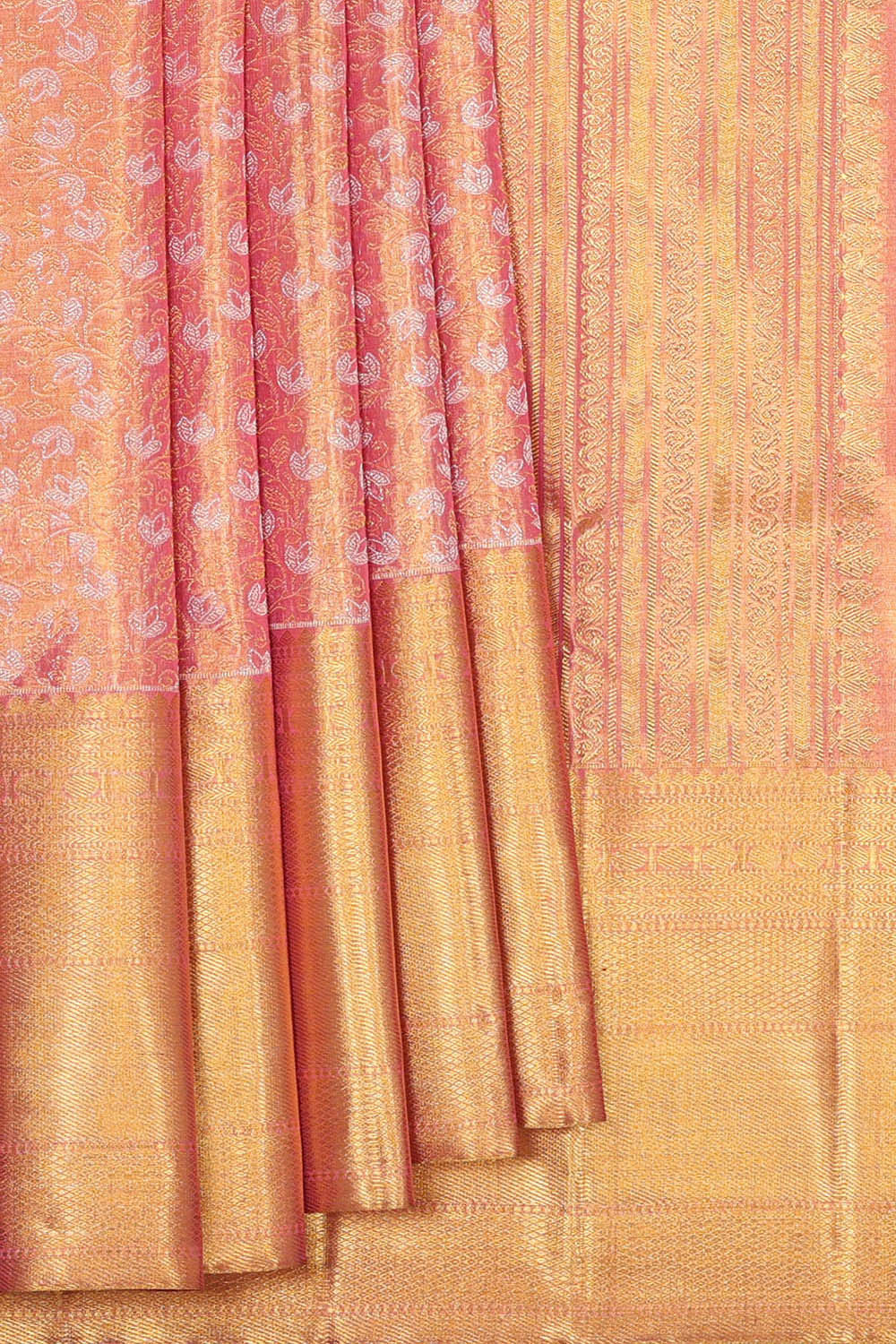 Kanchipattu Golden Pink Tissue Brocade Saree