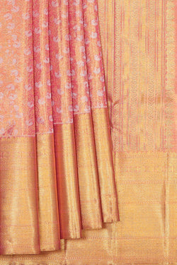 Image of Kanchipattu Golden Pink Tissue Brocade Saree