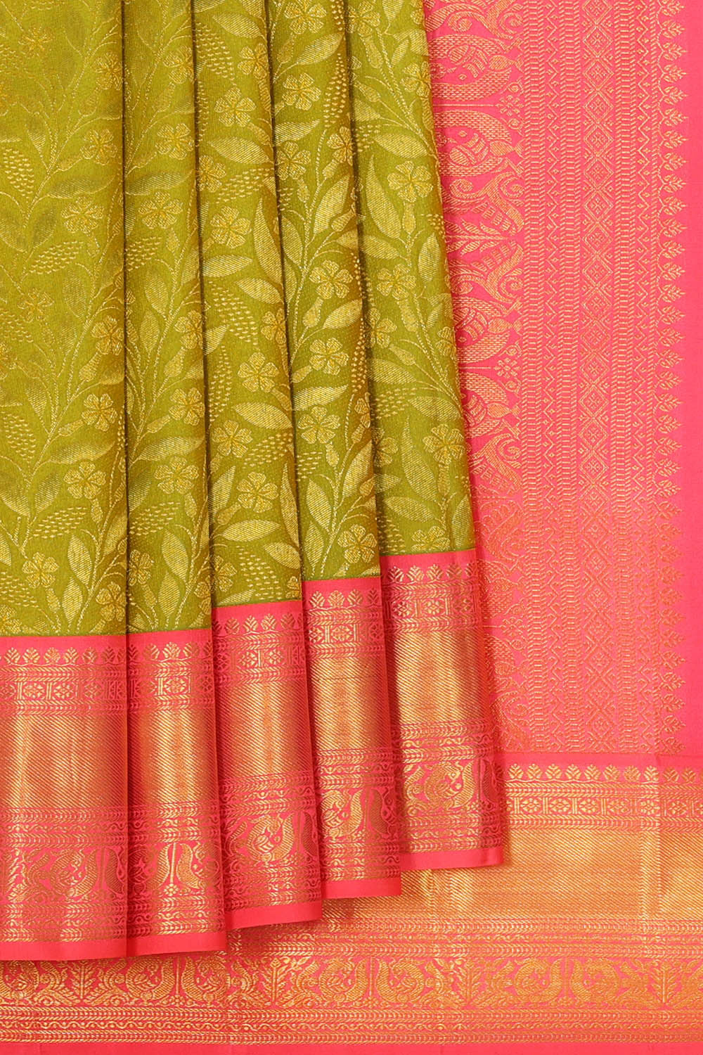 Kanchipattu Golden Green Brocade Saree