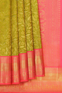 Image of Kanchipattu Golden Green Brocade Saree