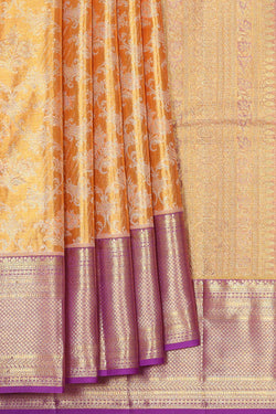 Image of Kanchipattu Golden Peach Tissue Brocade Saree