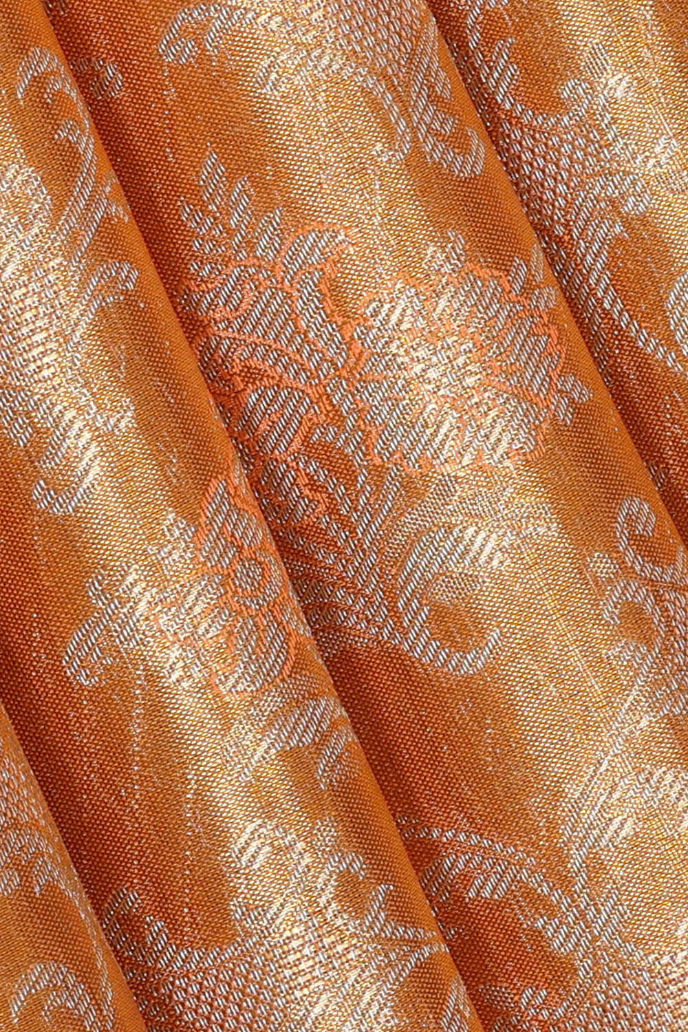 Kanchipattu Golden Peach Tissue Brocade Saree