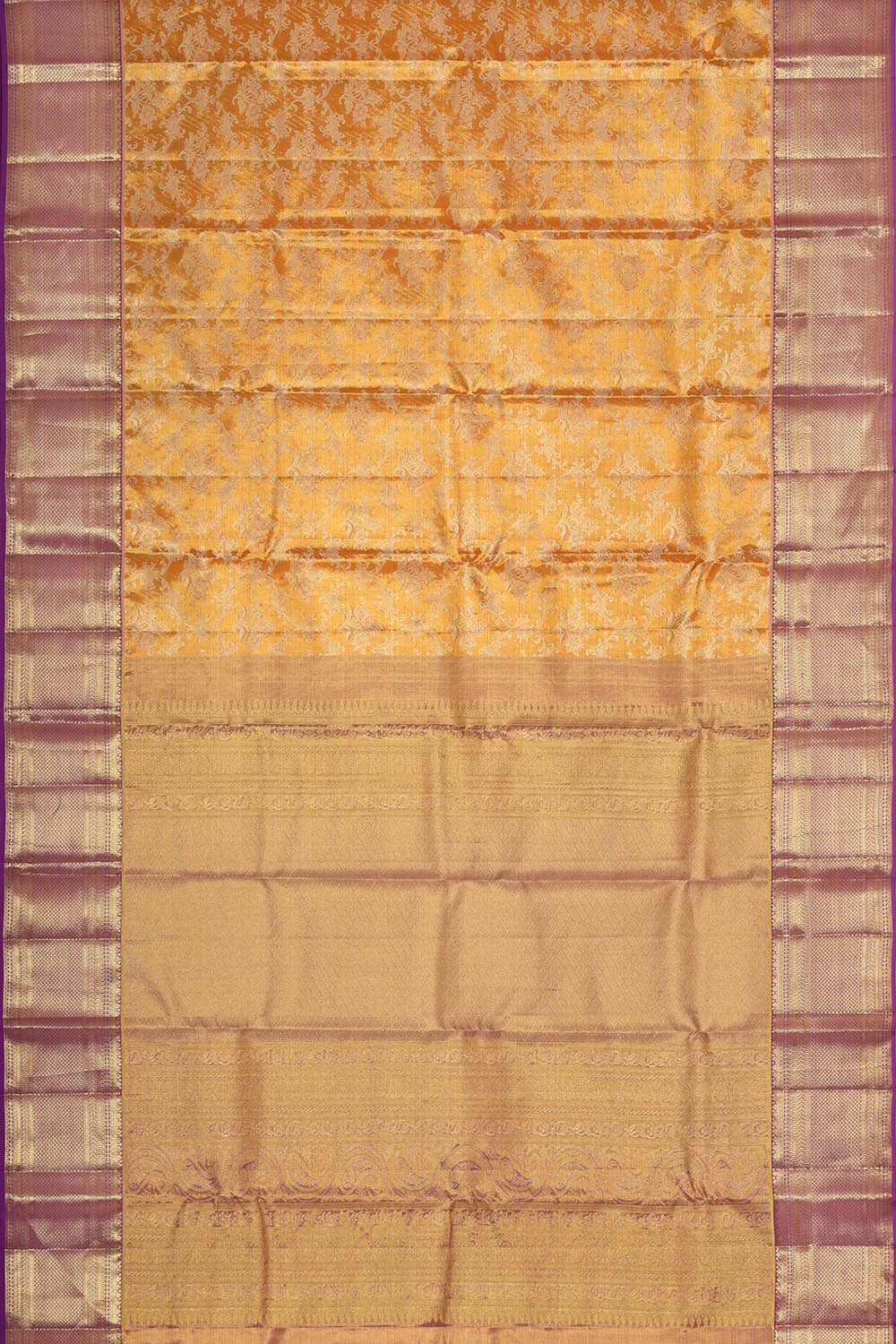 Kanchipattu Golden Peach Tissue Brocade Saree