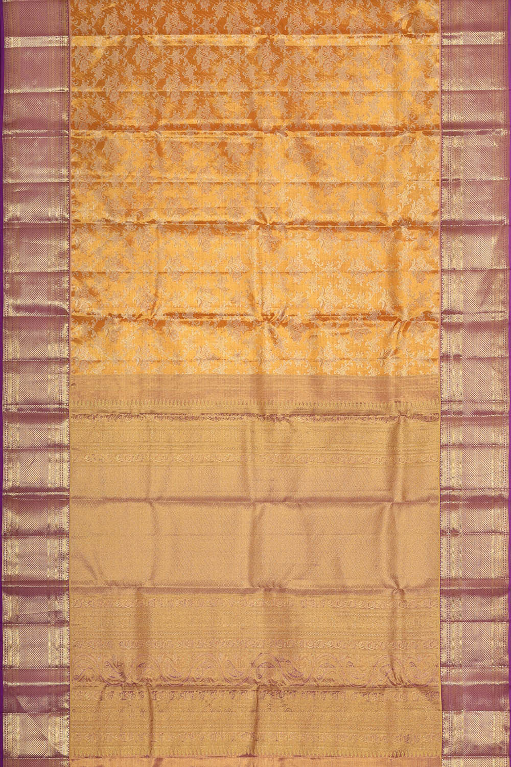 Image of Kanchipattu Golden Peach Tissue Brocade Saree