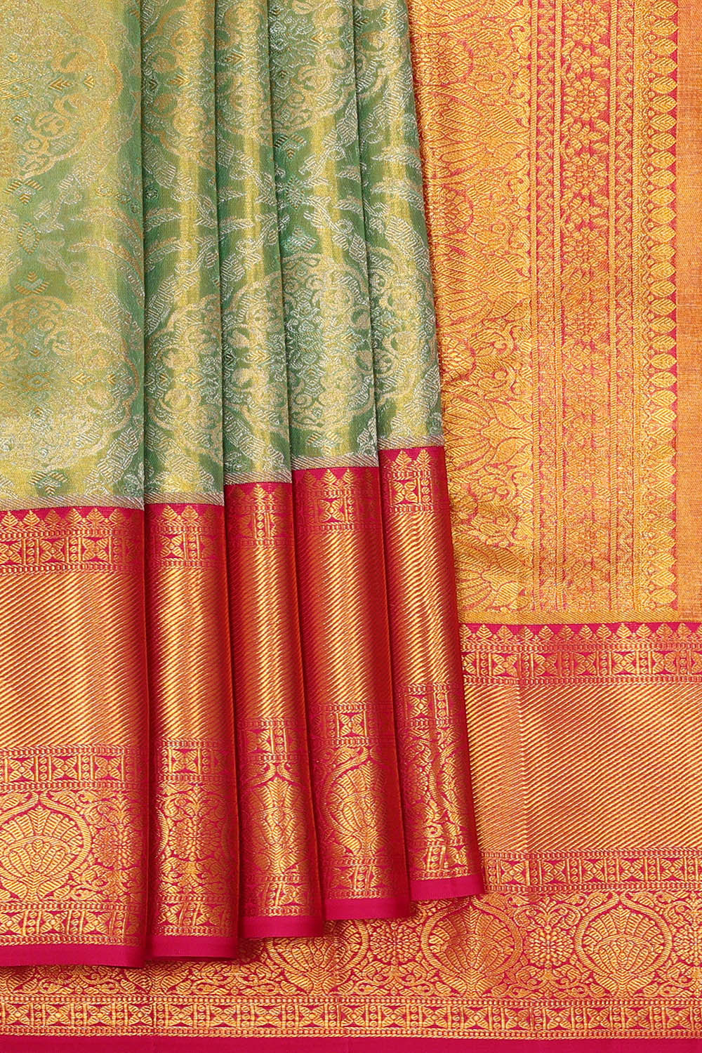 Image of Kanchipattu Mint Green Tissue Brocade Saree