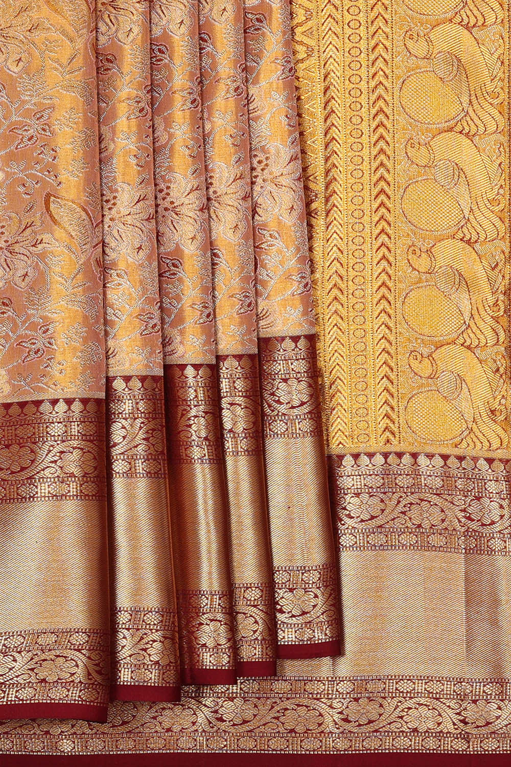 Kanchipattu Peach Tissue Brocade Saree