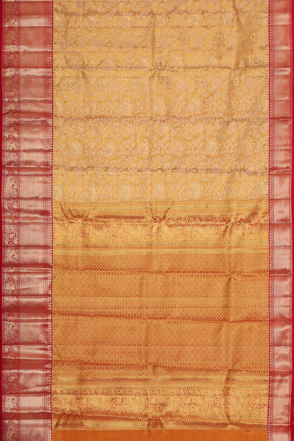 Kanchipattu Peach Tissue Brocade Saree