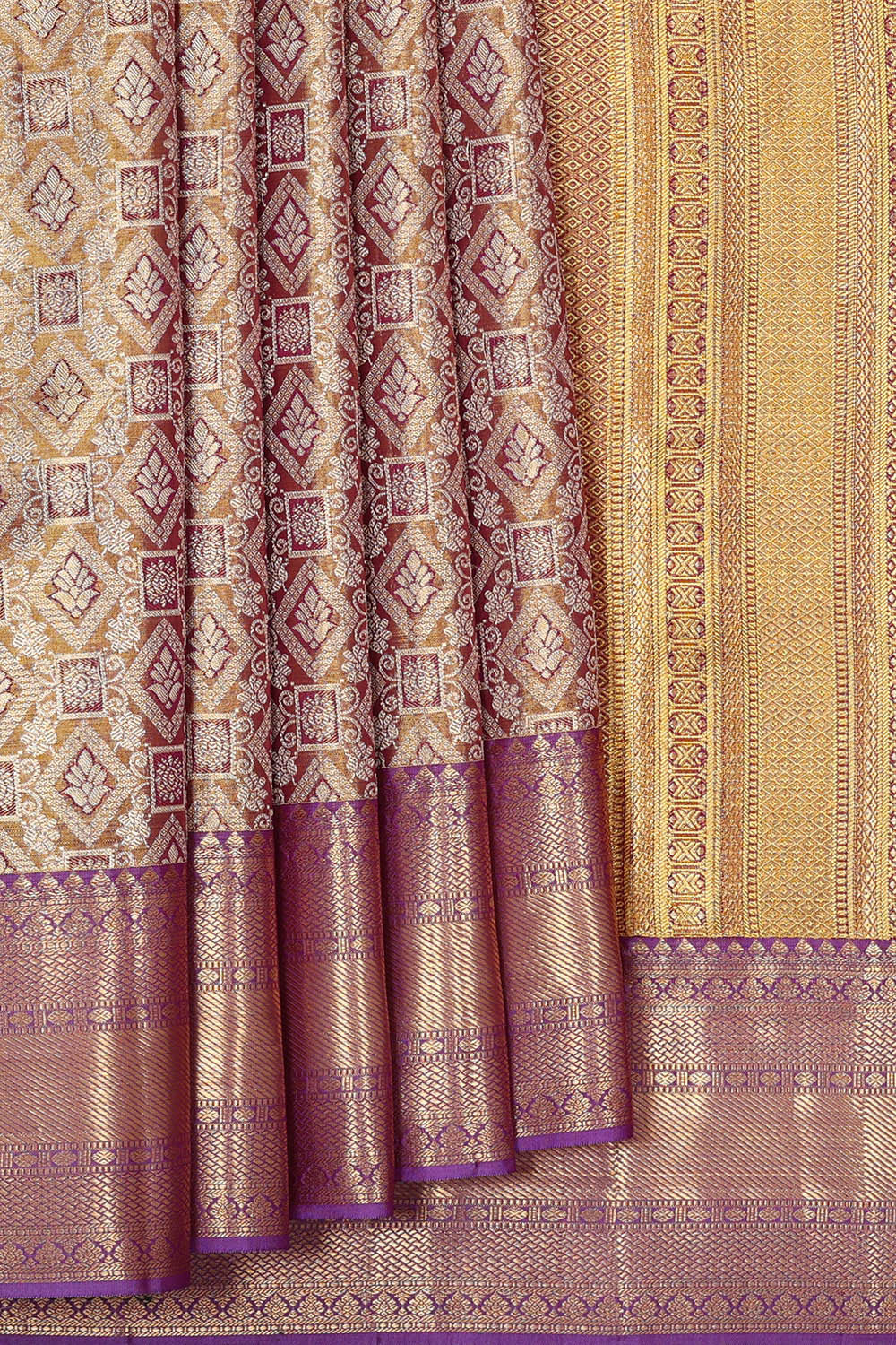 Kanchipattu Golden Lavender Tissue Brocade Saree