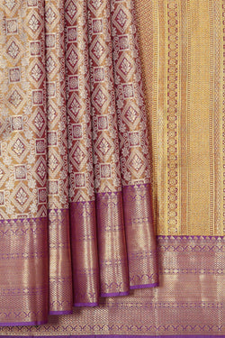 Image of Kanchipattu Golden Lavender Tissue Brocade Saree