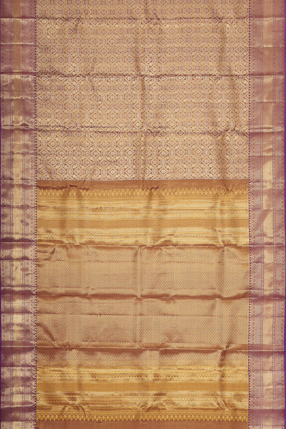 Kanchipattu Golden Lavender Tissue Brocade Saree