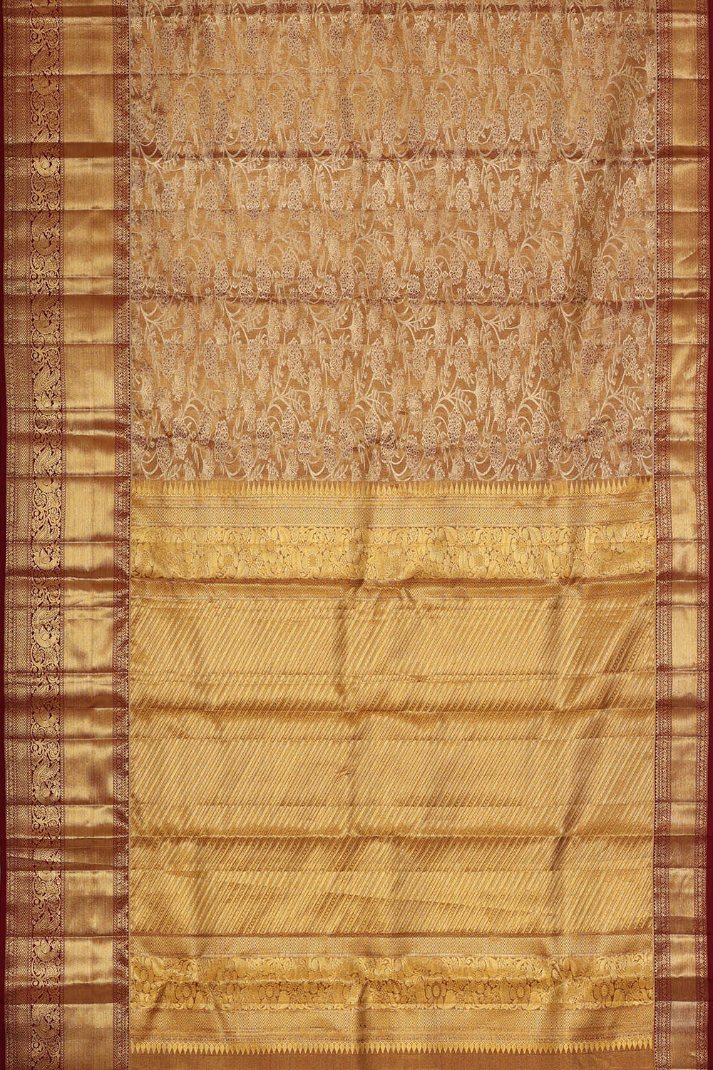 Kanchipattu Brown Tissue Brocade Saree