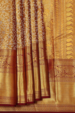 Image of Kanchipattu Golden Brown Tissue Brocade Saree