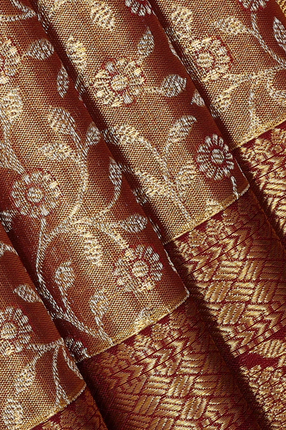 Kanchipattu Golden Brown Tissue Brocade Saree