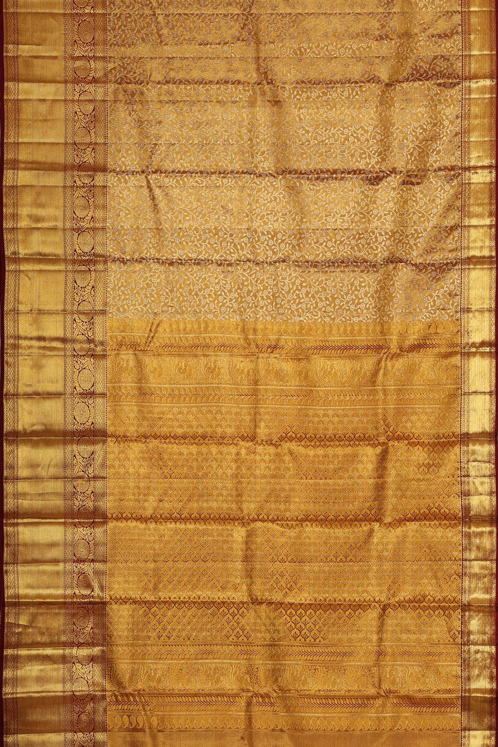 Kanchipattu Golden Brown Tissue Brocade Saree