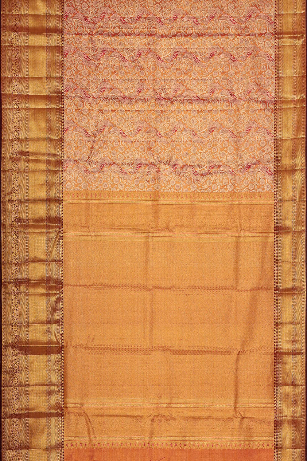 Kanchipattu Golden Pink Tissue Brocade Saree