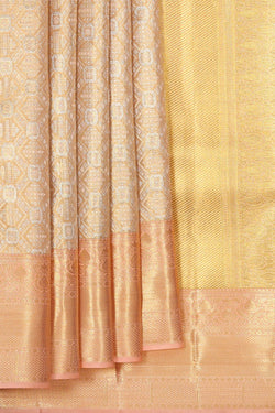 Image of Kanchipattu Golden Peach Tissue Brocade Saree