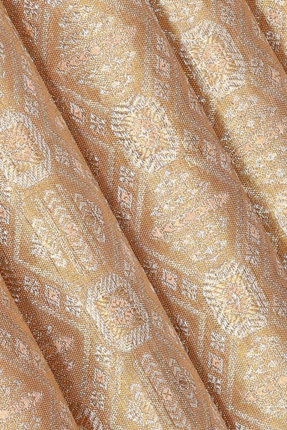 Kanchipattu Golden Peach Tissue Brocade Saree