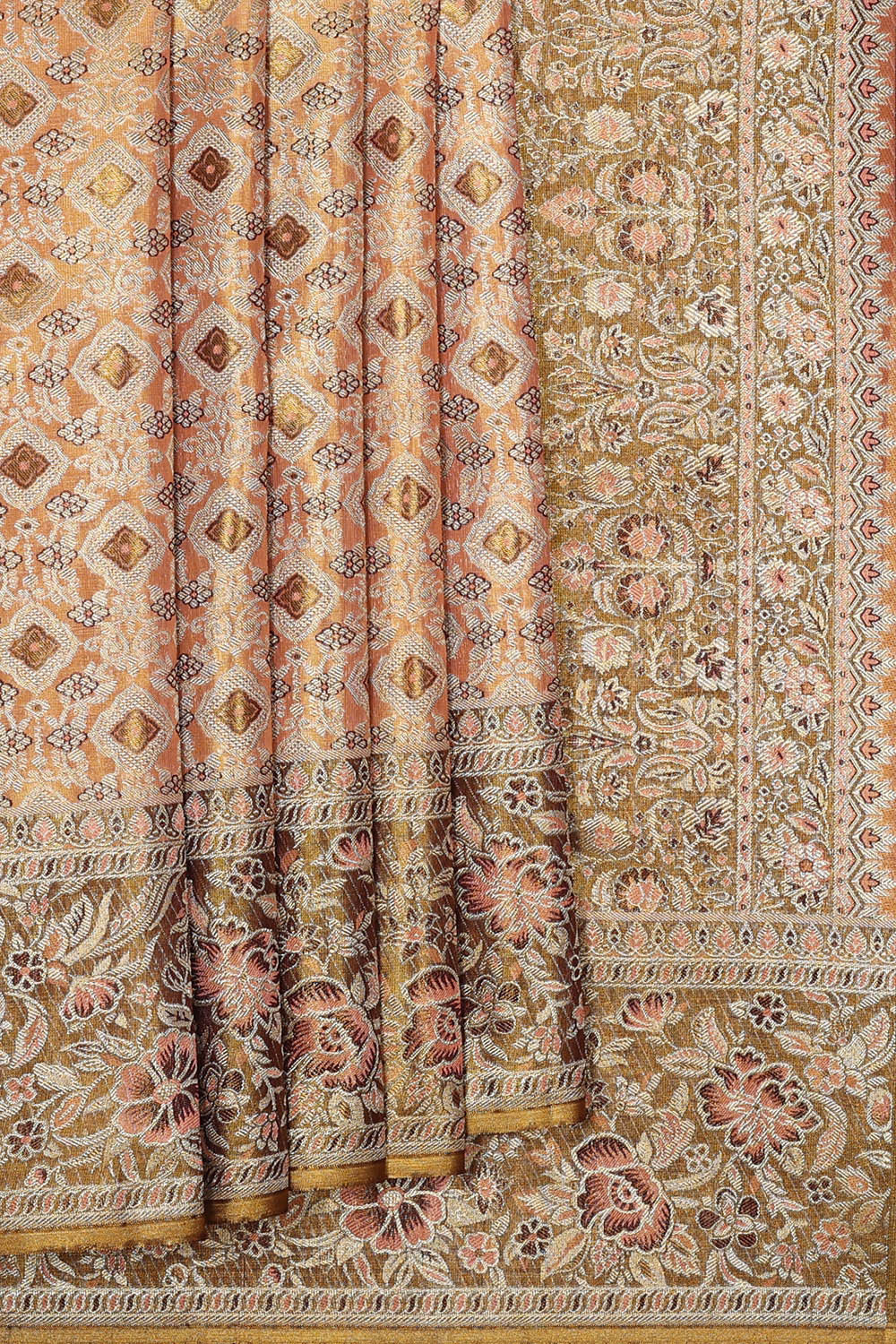 Kanchipattu Peach Tissue Brocade Saree