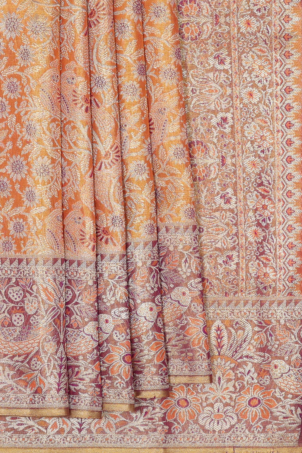 Image of Kanchipattu Golden Orange Tissue Brocade Saree