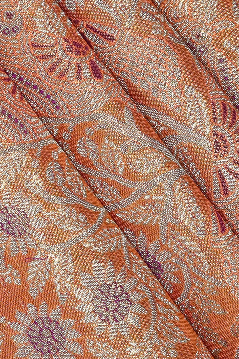Image of Kanchipattu Golden Orange Tissue Brocade Saree