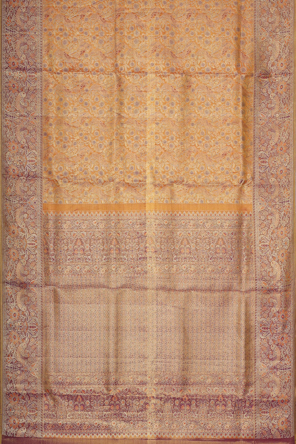 Image of Kanchipattu Golden Orange Tissue Brocade Saree