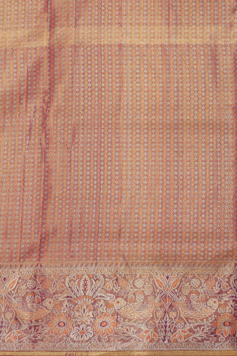 Image of Kanchipattu Golden Orange Tissue Brocade Saree