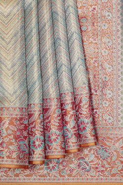 Image of Kanchipattu Sea Blue Tissue Brocade Saree