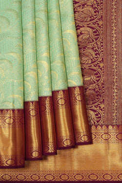 Image of Kanchipattu Pista Green Brocade Saree