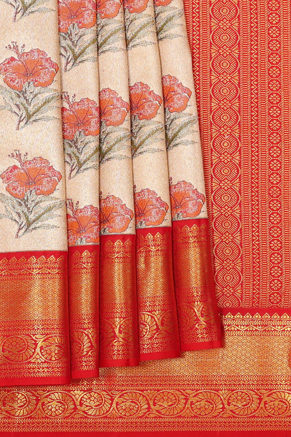 Kanchipattu Cream Tissue Brocade Saree