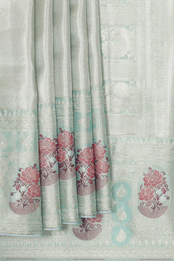 Image of Kanchipattu Light Sea Green Tissue Brocade Saree