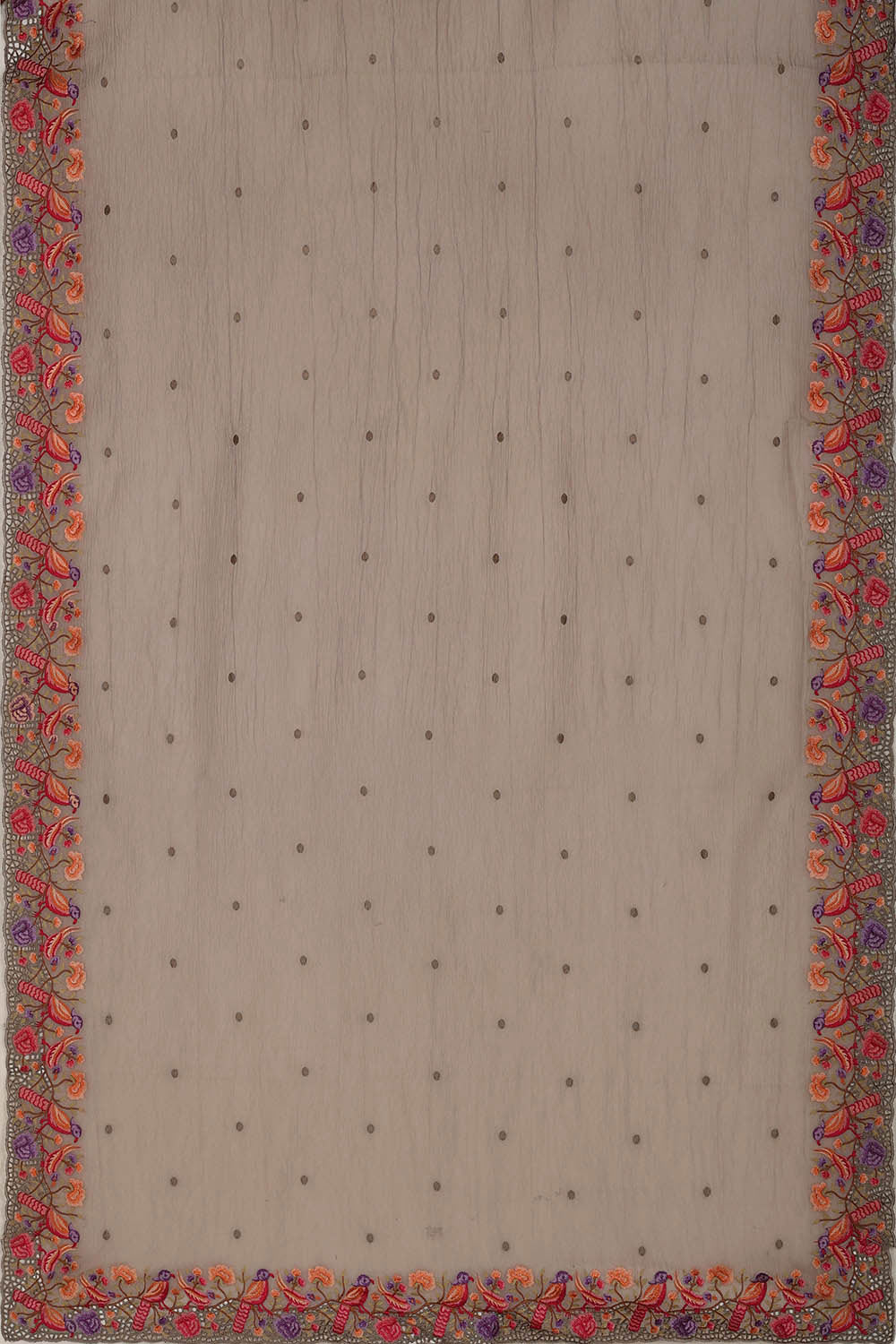 Image of Dull Grey Tissue Embroidered Saree