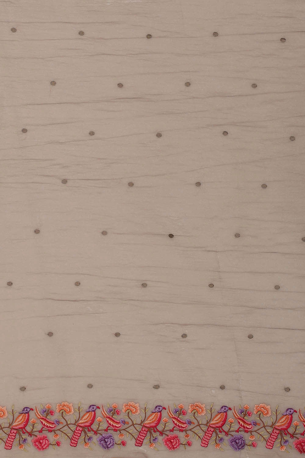 Image of Dull Grey Tissue Embroidered Saree