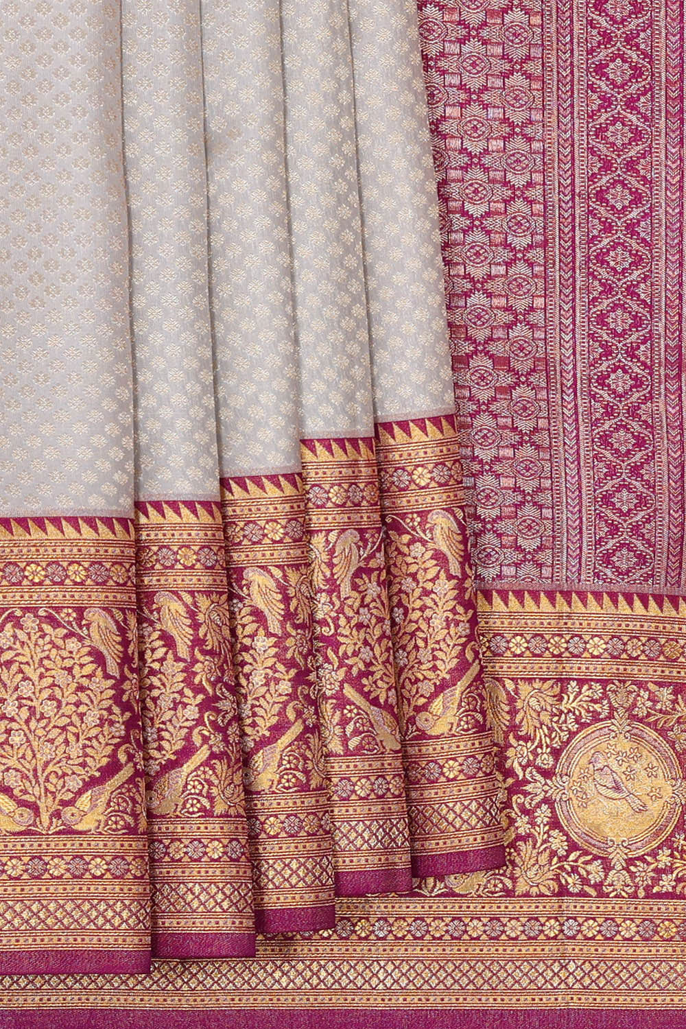 Kanchipattu Greyish Cream Brocade Saree